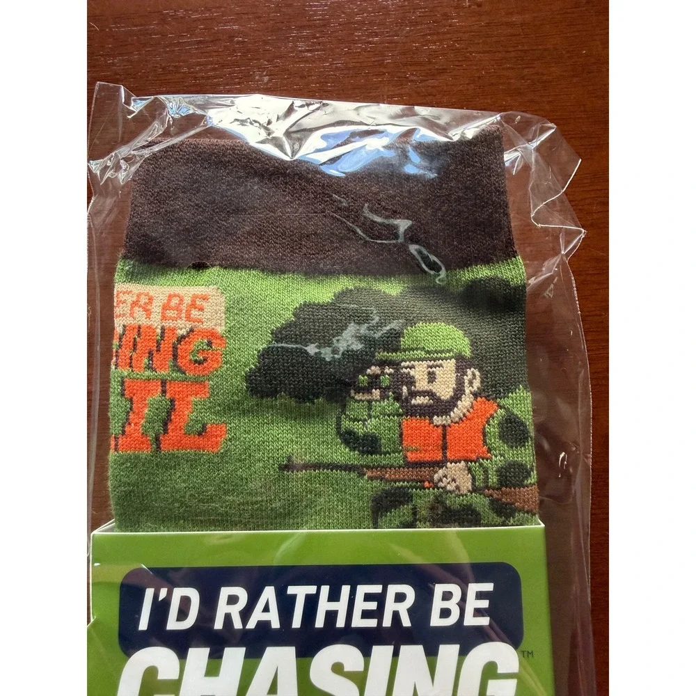 I'd Rather Be Chasing Hunting Socks OSFM Deer Green Pixel Art Hunter Novelty